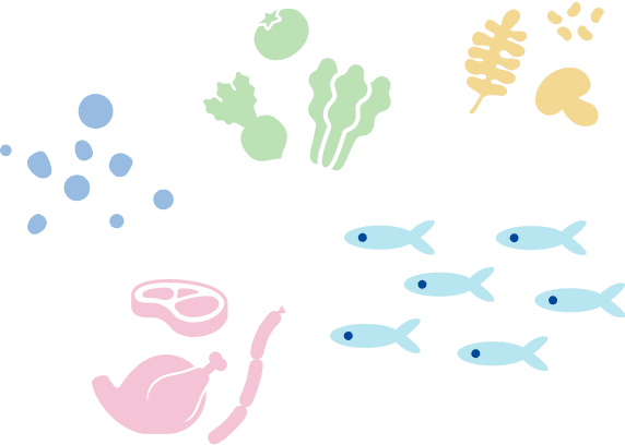 魚と肉と野菜のイラスト