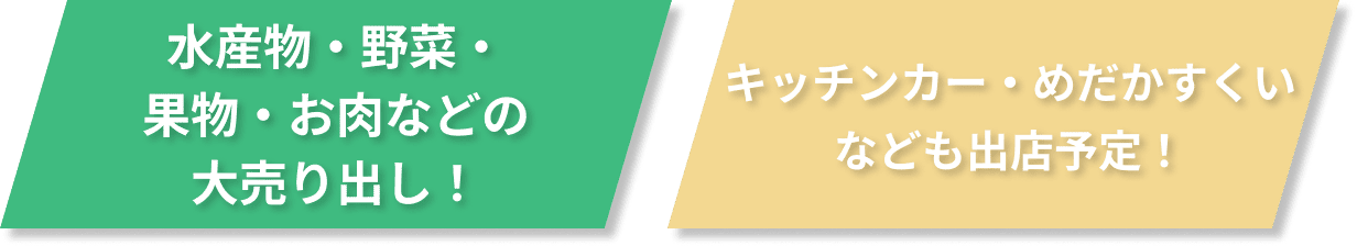 ⽔産物・野菜・果物⼤売り出し！